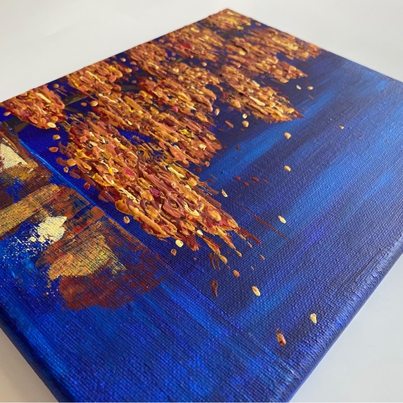 🌙New Original Painting Handmade Gold Tree Water Acrylic Wall Art Gift Gold Blue - Picture 4 of 7